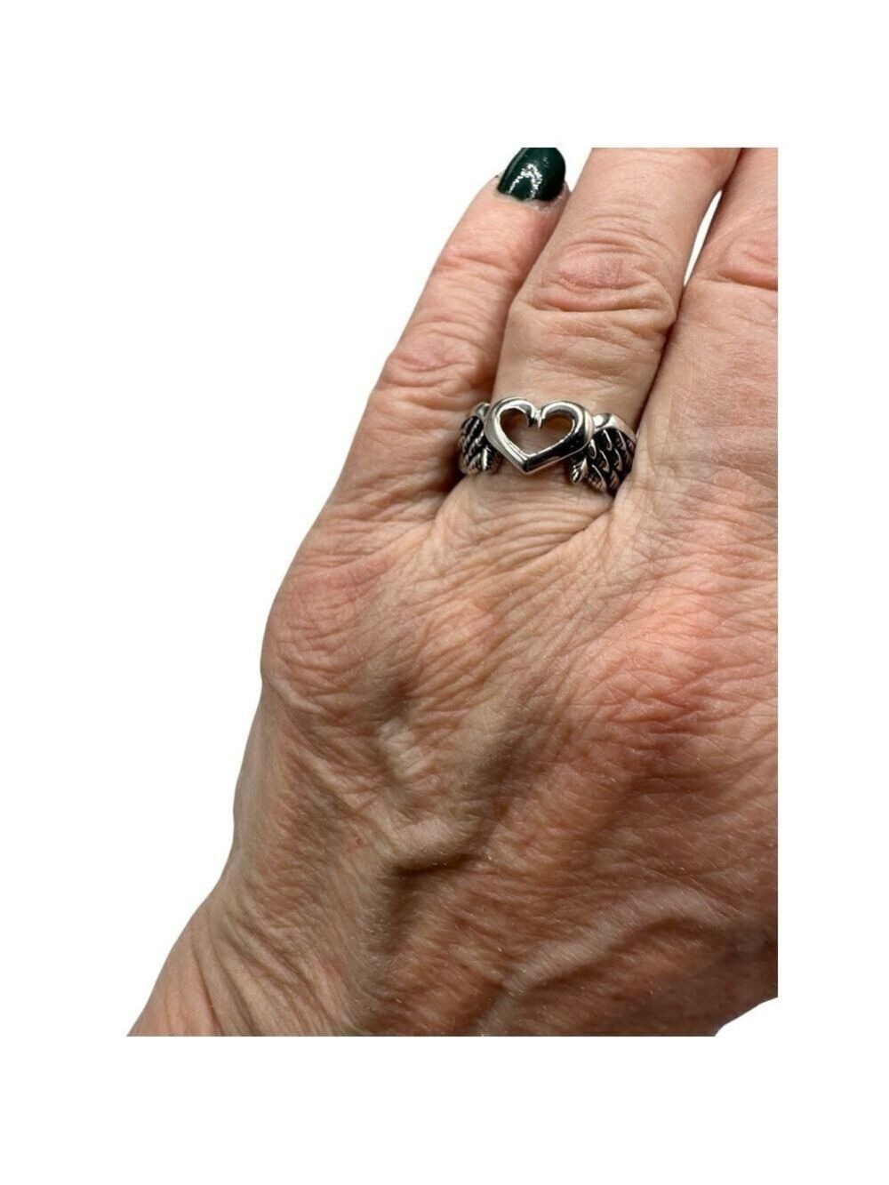 Silver Heart & Angel Wings Ring 925 Sterling Womens Size 7 Bikercore Cowgirl NWT